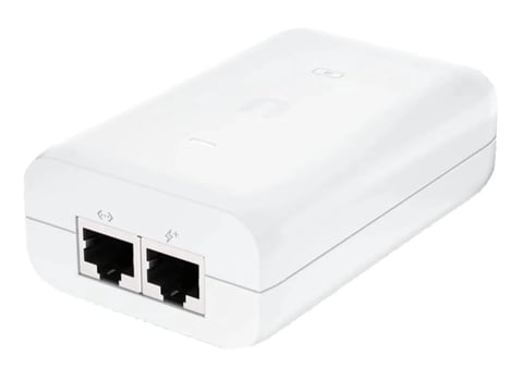 White network device with two black Ethernet ports on the front face