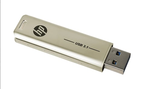 HP USB 3.1 flash drive with cream-colored body and metallic silver connector