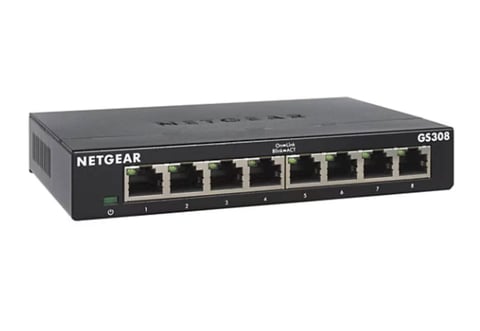 Netgear GS308 8-port gigabit ethernet network switch with black casing and numbered ports