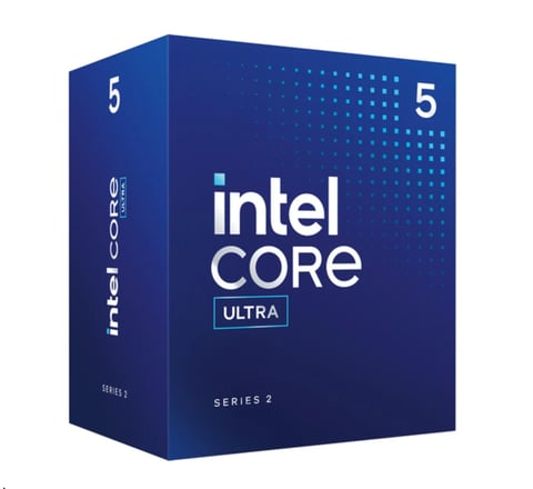 Intel Core Ultra 5 Series 2 processor box with deep blue packaging and dotted pattern design
