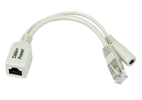 Beige network cable adapter with Data Point label on left connector and RJ45 port on right connector