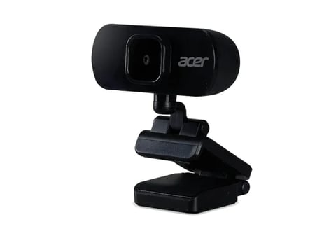Acer black webcam with adjustable clip mount and built-in microphone for video conferencing