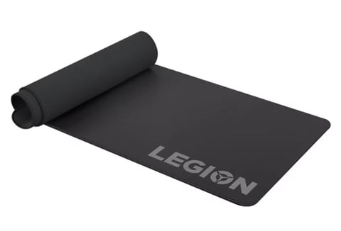 Black Legion branded gaming mouse pad with rolled storage strap