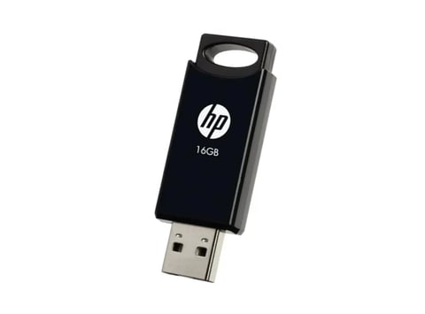 HP 16GB black USB flash drive with metal casing and carry loop