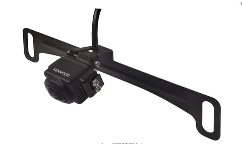 Black camera gimbal stabilizer with handles and motor unit mounted on horizontal bar