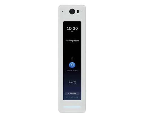 White rectangular smart lock display device showing time and Meeting Room status