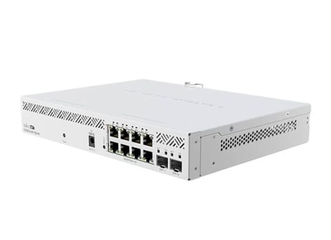 White network switch with multiple ethernet ports and ventilation slots on a white background