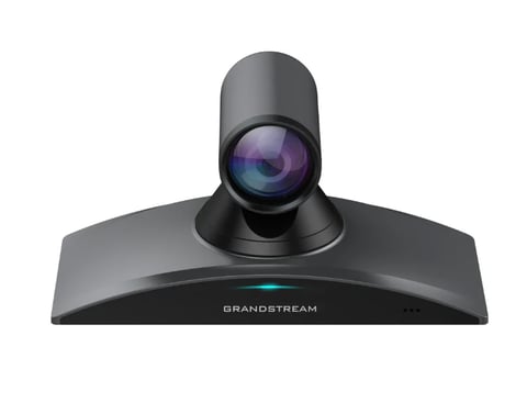 Grandstream video conferencing camera with black base and lens on white background