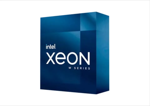 Intel Xeon W Series processor box with blue gradient design and geometric pattern