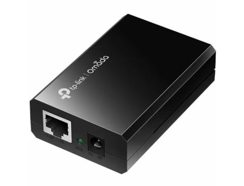 TP-Link Gigabit PoE Injector, black rectangular device with ethernet port and power indicator lights