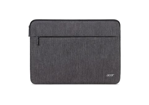 Dark gray Acer laptop sleeve with front zipper pocket and rounded corners
