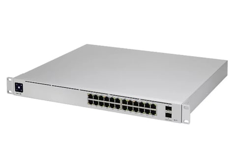Rackmount network switch with multiple Ethernet ports and power connection