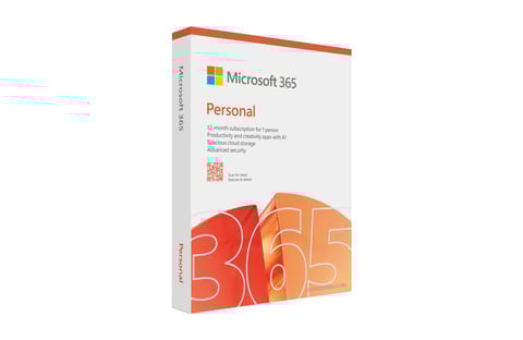 Microsoft 365 Personal software box with orange and red design featuring the 365 logo