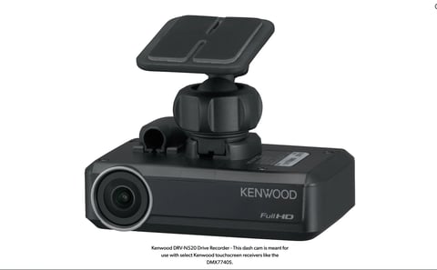 Kenwood DRV-N520 Full HD dash cam with dual cameras mounted on dashboard