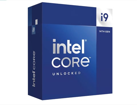 Intel Core i9 14th Gen Unlocked processor box with blue packaging and white text