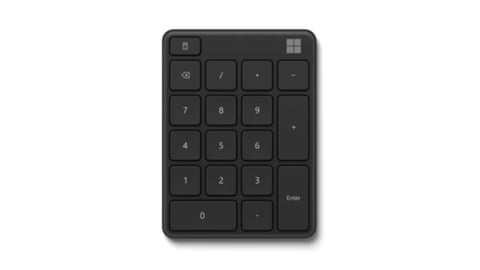 Black wireless numeric keypad with 17 keys arranged in rows, featuring number pad layout and Enter key